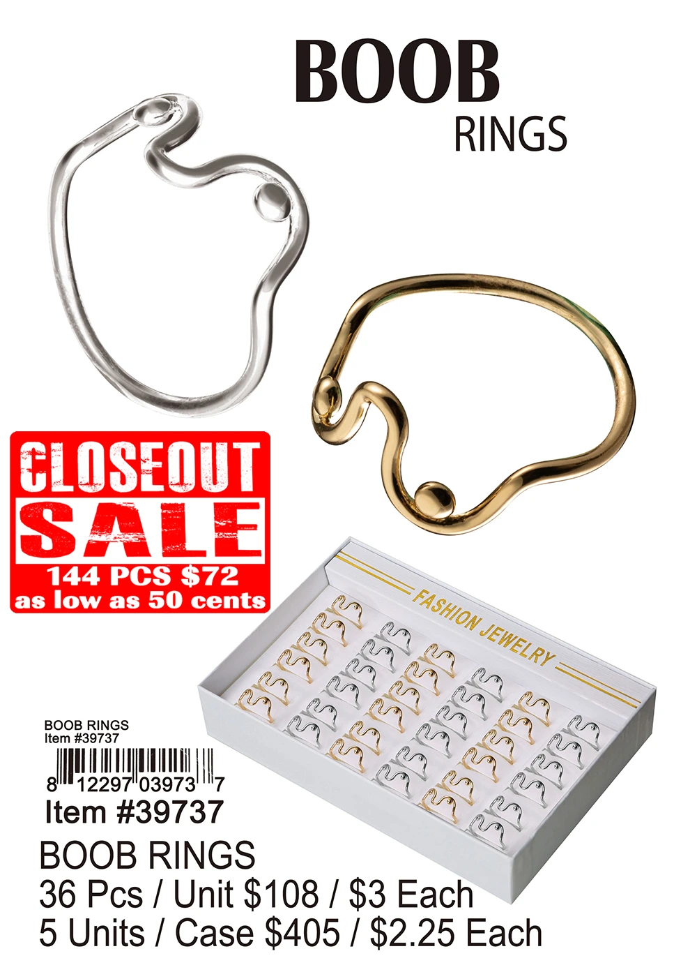 Boob Rings - Closeout 144 Pcs.